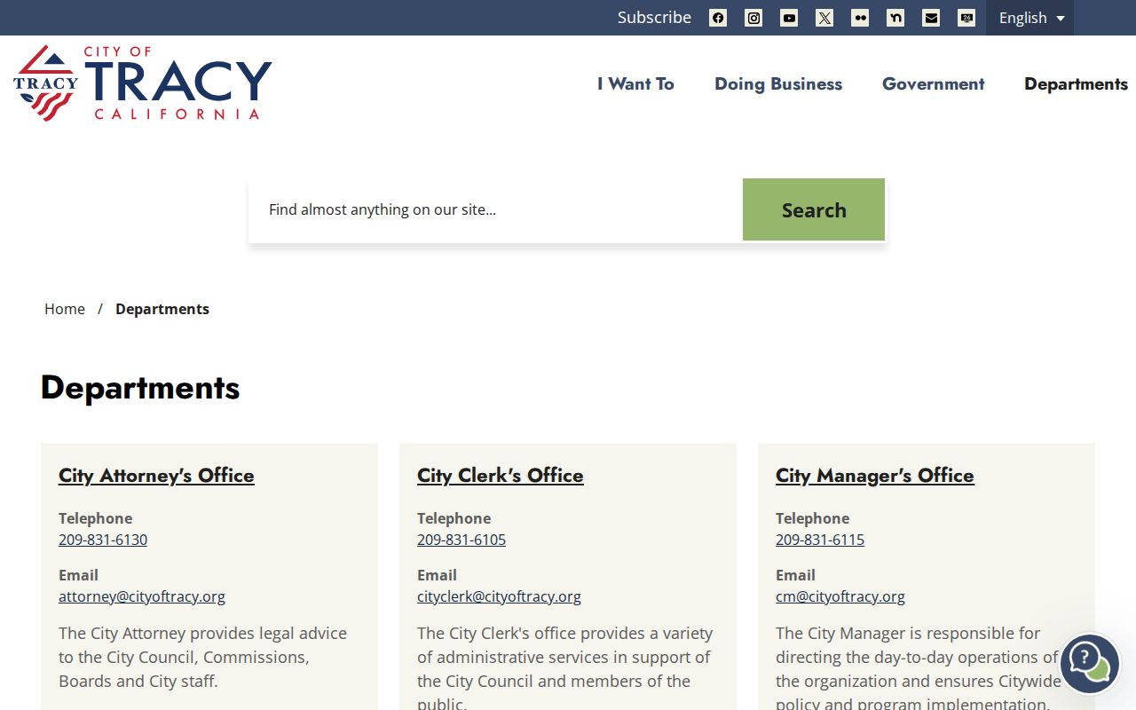 Tracy people search city departments records directory