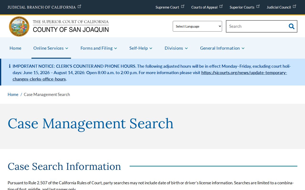 Tracy people search San Joaquin court case records