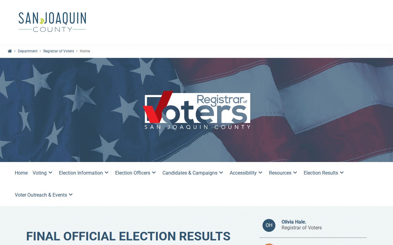 Tracy voter registration resources on San Joaquin County Registrar homepage