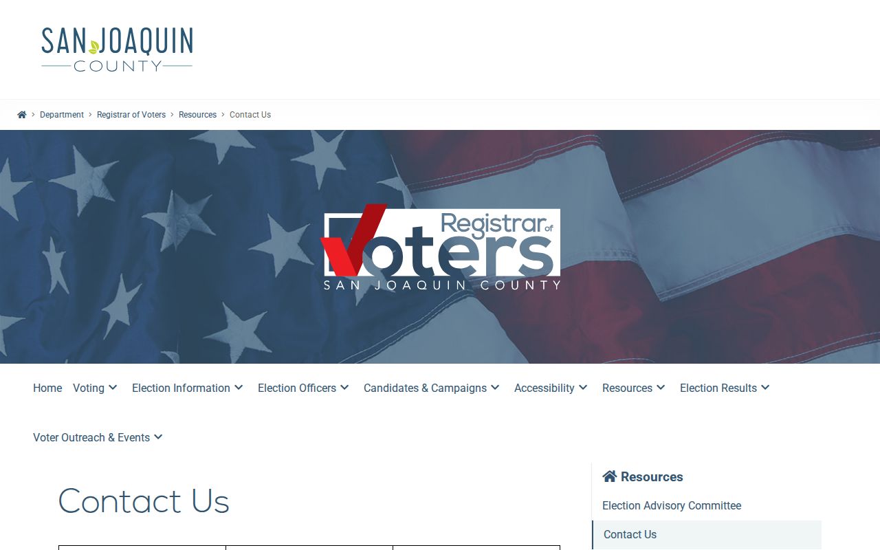 Tracy voter registration contact page for San Joaquin County elections