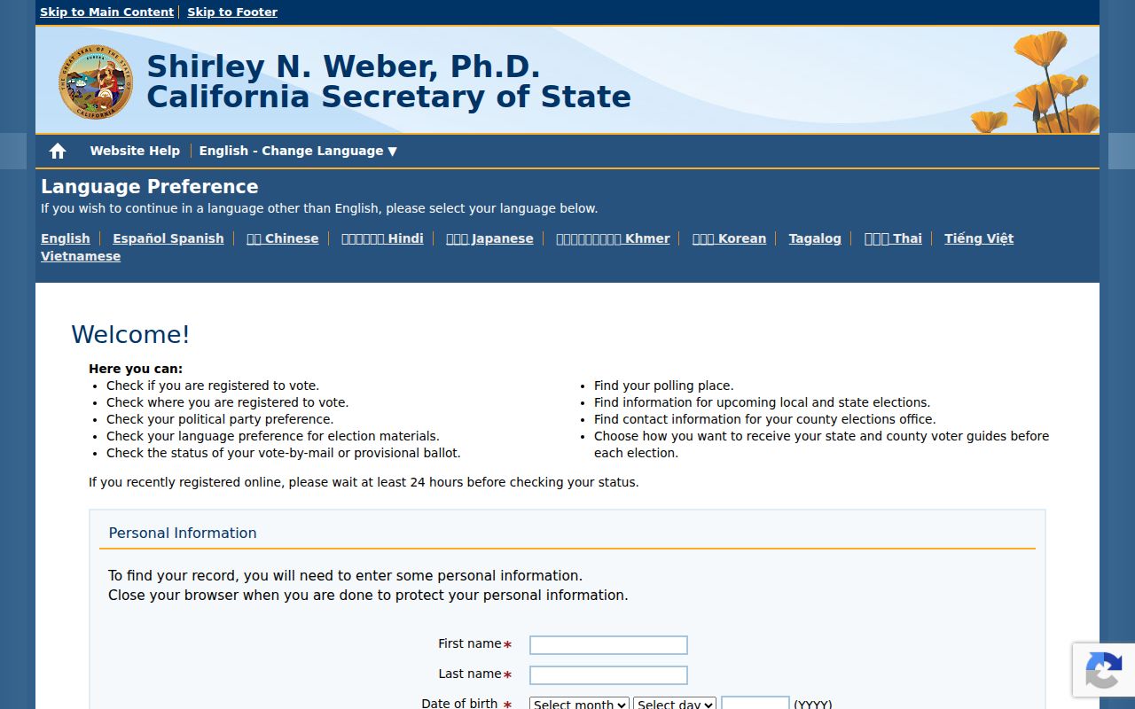 Tracy voter registration lookup on California My Voter Status